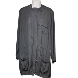 Daniel Rainn Black Charcoal Long Sleeve Utility Jacket Women's 1X Semi Sheer
